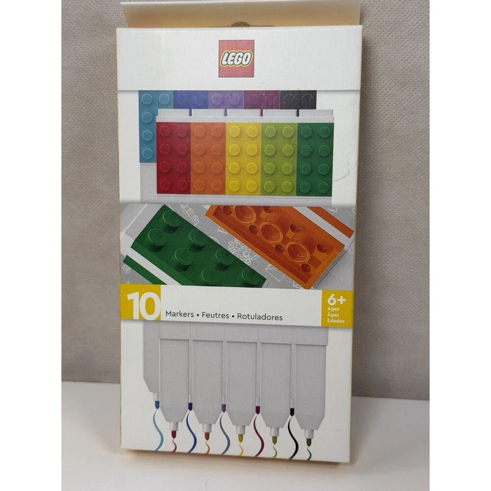 LEGO Iconic 10 Pack Marker Pens Fine Tip Connectable Building Blocks Stationery